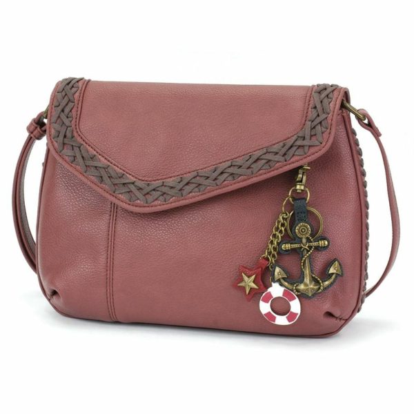 Crossbodies |  Braided Boho Crossbody – Metal Charming Anchor Crossbodies Berry