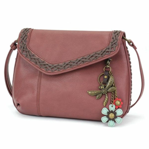 Crossbodies |  Braided Boho Crossbody – Metal Charming Dragonfly Crossbodies Berry