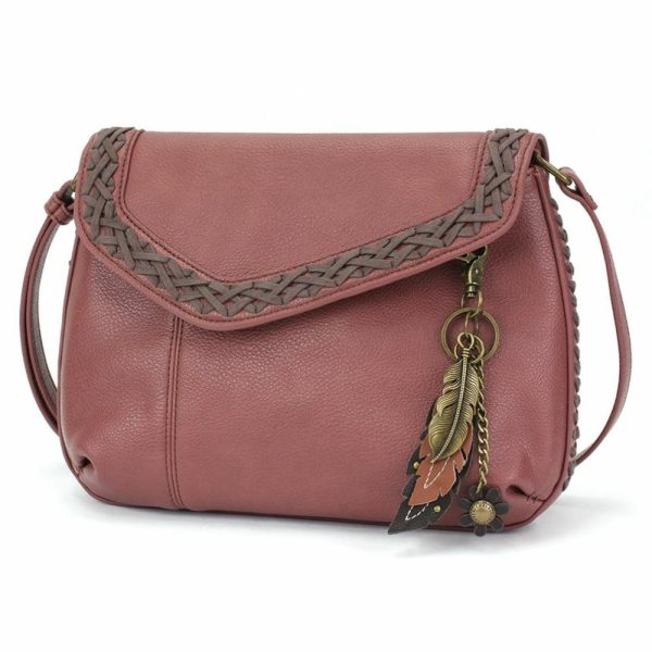 Crossbodies |  Braided Boho Crossbody – Metal Charming Feather Crossbodies Berry