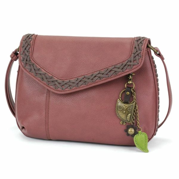 Crossbodies |  Braided Boho Crossbody – Metal Charming Owl Crossbodies Berry