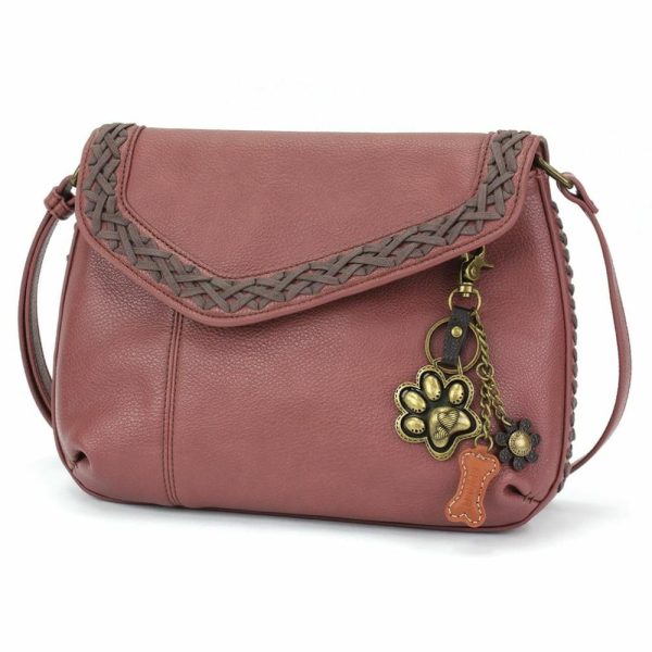 Crossbodies |  Braided Boho Crossbody – Metal Charming Pawprint Crossbodies Berry