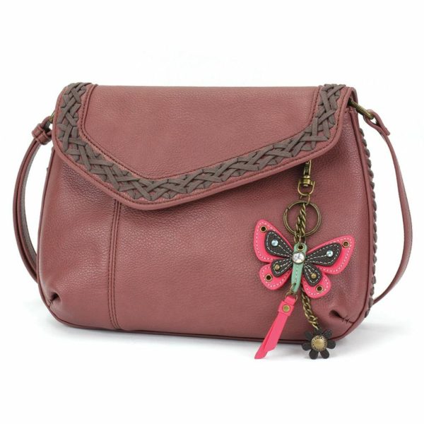 Crossbodies |  Braided Boho Crossbody – Mini Keychain Butterfly Pink Crossbodies Berry