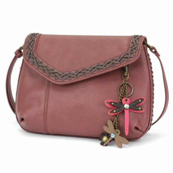 Crossbodies |  Braided Boho Crossbody – Mini Keychain Dragonfly Pink Crossbodies Berry