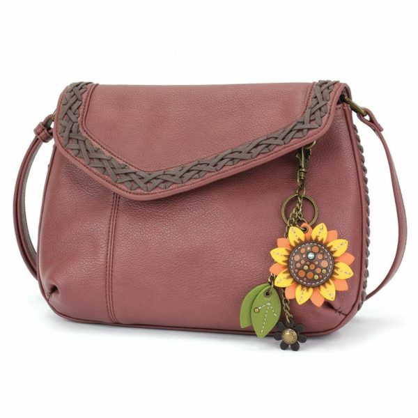 Crossbodies |  Braided Boho Crossbody – Mini Keychain Sunflower Crossbodies Berry