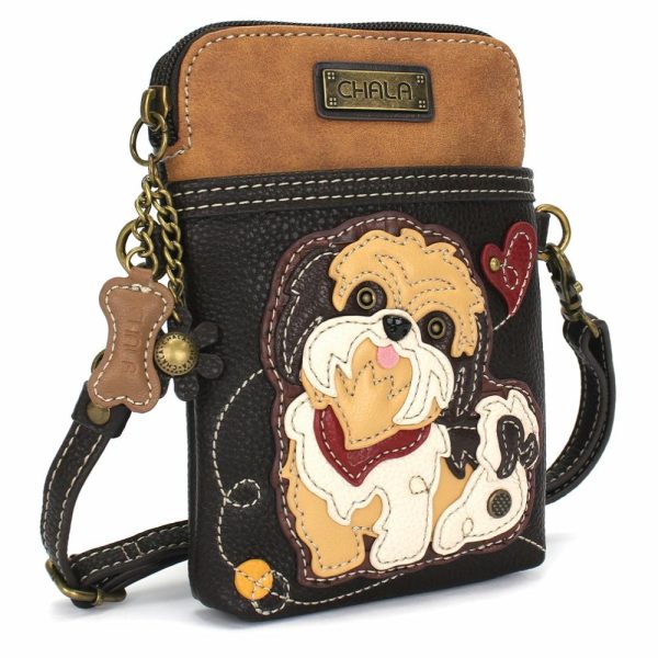 Crossbodies |  Cellphone Xbody – Brown Shih Tzu Crossbodies Crossbodies