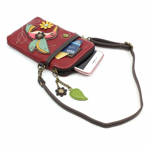 Crossbodies |  Cellphone Xbody – Hummingbird Crossbodies Burgundy Approx