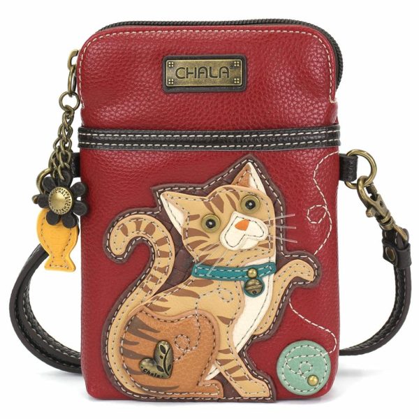 Crossbodies |  Cellphone Xbody – Orange Tabby Cat Crossbodies Burgundy Approx