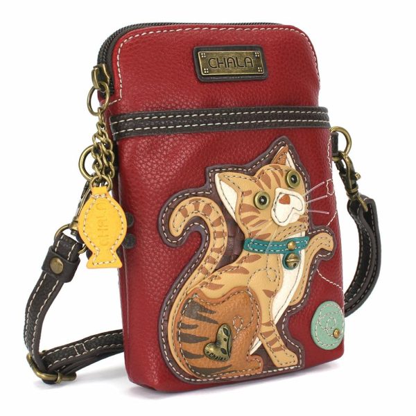 Crossbodies |  Cellphone Xbody – Orange Tabby Cat Crossbodies Burgundy Approx