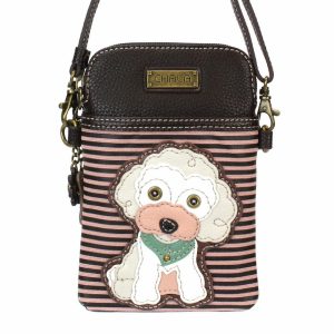 Crossbodies |  Cellphone Xbody – Poodle Crossbodies Burgundy Stripe Approx