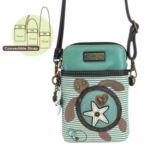 Crossbodies |  Cellphone Xbody – Sea Turtle (Teal Stripe) Crossbodies Crossbodies