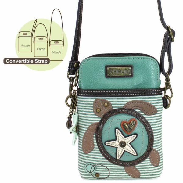 Crossbodies |  Cellphone Xbody – Sea Turtle (Teal Stripe) Crossbodies Crossbodies