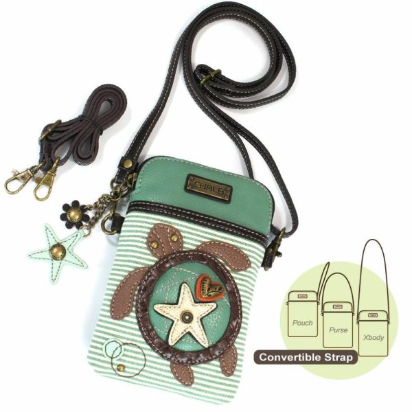 Crossbodies |  Cellphone Xbody – Sea Turtle (Teal Stripe) Crossbodies Crossbodies