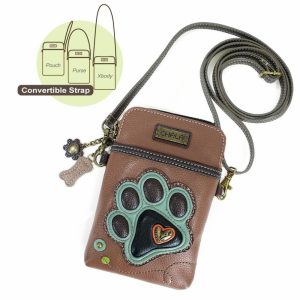 Crossbodies |  Cellphone Xbody – Teal Pawprint Crossbodies Brown Approx