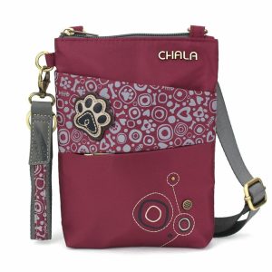 Crossbodies |  Cv – Evolution Cellphone Xbody – Pawprint Crossbodies Burgundy Approx