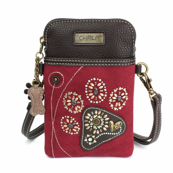 Crossbodies |  Dazzled Cellphone Xbody – Pawprint Crossbodies Burgundy Approx