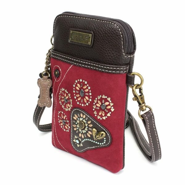 Crossbodies |  Dazzled Cellphone Xbody – Pawprint Crossbodies Burgundy Approx