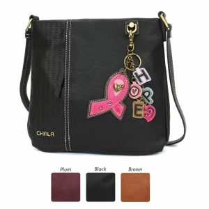 Crossbodies |  Lasercut Crossbody – Charming Charms Pink Ribbon Crossbodies Black