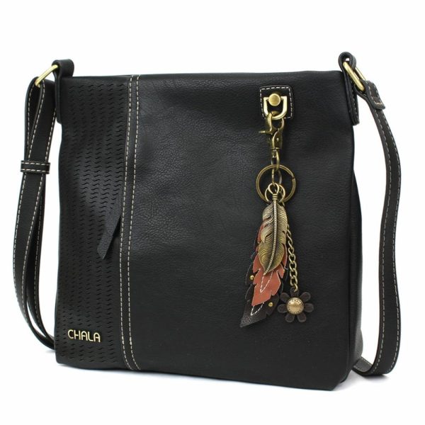 Crossbodies |  Lasercut Crossbody – Metal Charming Feather Crossbodies Black