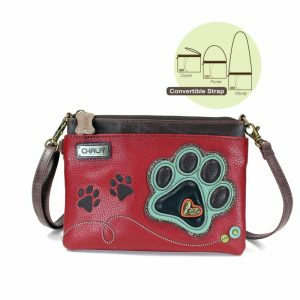 Crossbodies |  Mini Crossbody – Teal Pawprint (Burgundy) Crossbodies Burgundy Approx