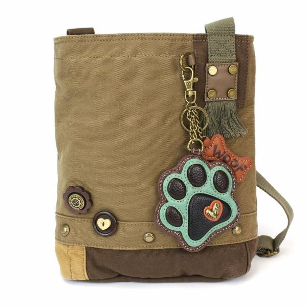 Crossbodies |  Patch Crossbody – Paw Print Teal Crossbodies Brown