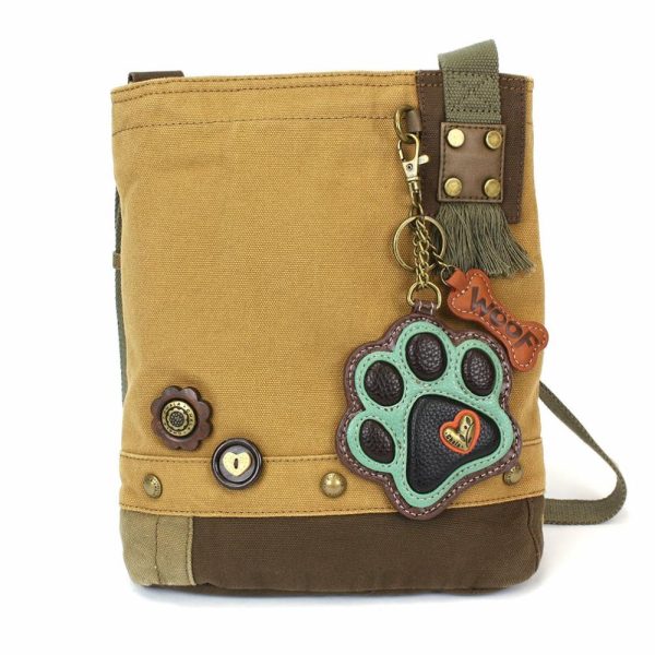 Crossbodies |  Patch Crossbody – Paw Print Teal Crossbodies Brown