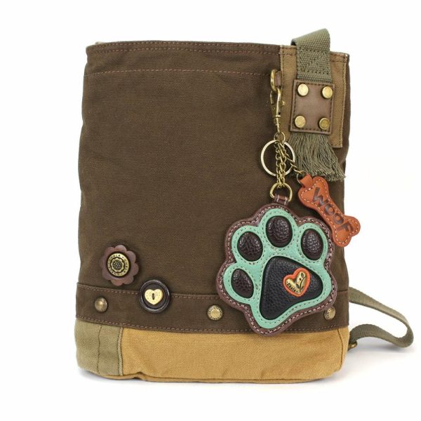 Crossbodies |  Patch Crossbody – Paw Print Teal Crossbodies Brown