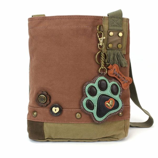 Crossbodies |  Patch Crossbody – Paw Print Teal Crossbodies Brown