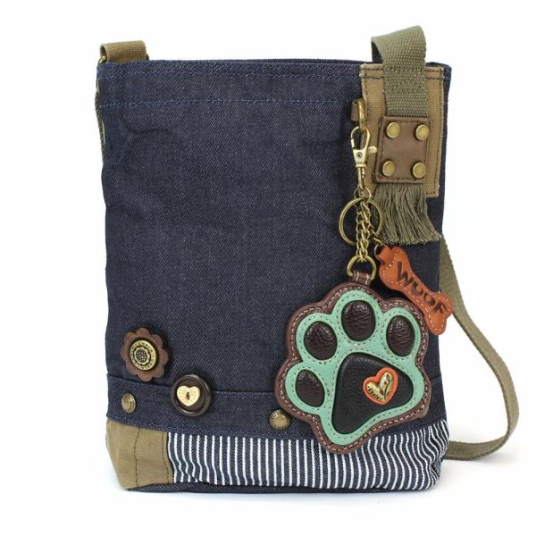 Crossbodies |  Patch Crossbody – Paw Print Teal Crossbodies Brown