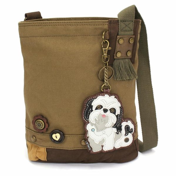 Crossbodies |  Patch Crossbody – Shih Tzu White Crossbodies Brown