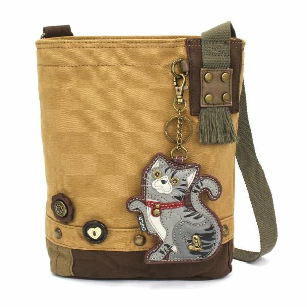 Crossbodies |  Patch Crossbody – Tabby Cat Gray Crossbodies Brown