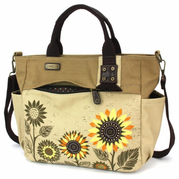 Totes & Satchels |  Canvas Print Pocket Tote – Sunflower Totes & Satchels Sand Approx