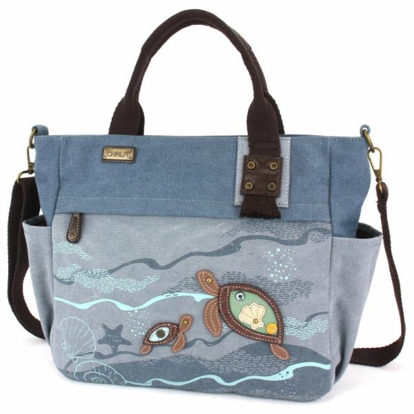 Totes & Satchels |  Canvas Print Pocket Tote – Turtles Totes & Satchels Indigo Approx