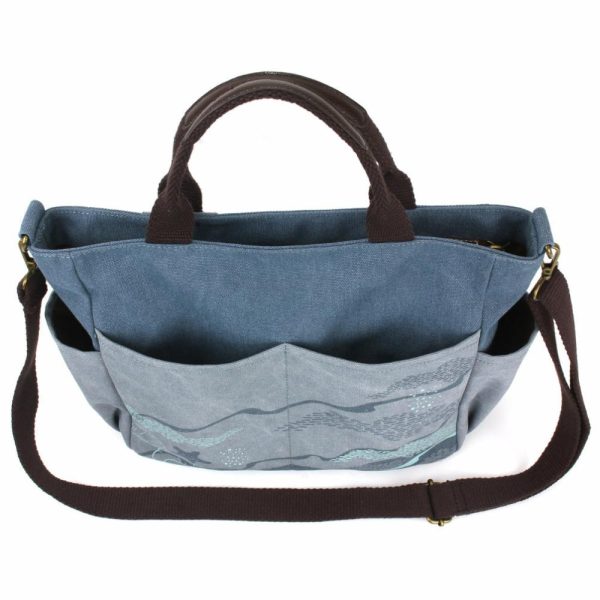 Totes & Satchels |  Canvas Print Pocket Tote – Turtles Totes & Satchels Indigo Approx