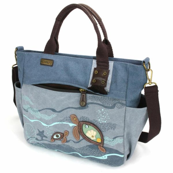 Totes & Satchels |  Canvas Print Pocket Tote – Turtles Totes & Satchels Indigo Approx