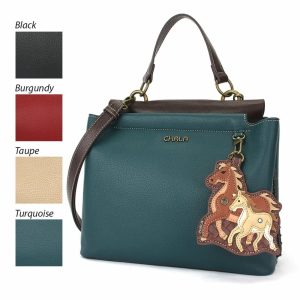 Totes & Satchels |  Charming Satchel – Horse Family Totes & Satchels Black