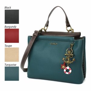 Totes & Satchels |  Charming Satchel – Metal Charming Anchor Totes & Satchels Black