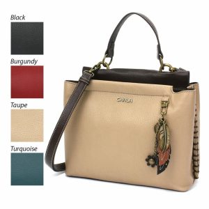 Totes & Satchels |  Charming Satchel – Metal Charming Feather Totes & Satchels Black