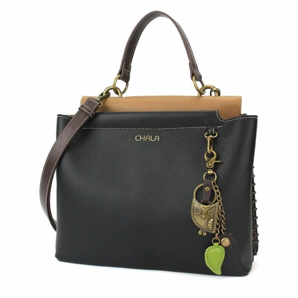 Totes & Satchels |  Charming Satchel – Metal Charming Owl Totes & Satchels Black