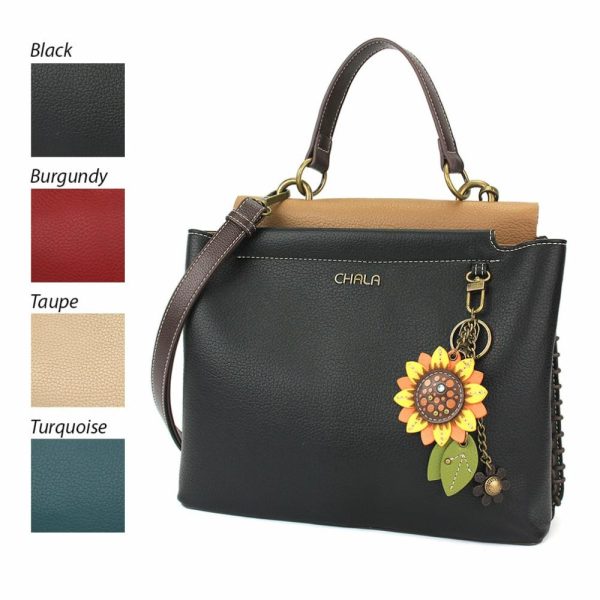 Totes & Satchels |  Charming Satchel – Mini Keychain Sunflower Totes & Satchels Black