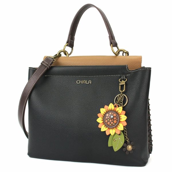 Totes & Satchels |  Charming Satchel – Mini Keychain Sunflower Totes & Satchels Black