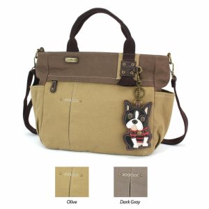 Totes & Satchels |  Multi Pocket Tote – Boston Terrier Totes & Satchels Dark Gray