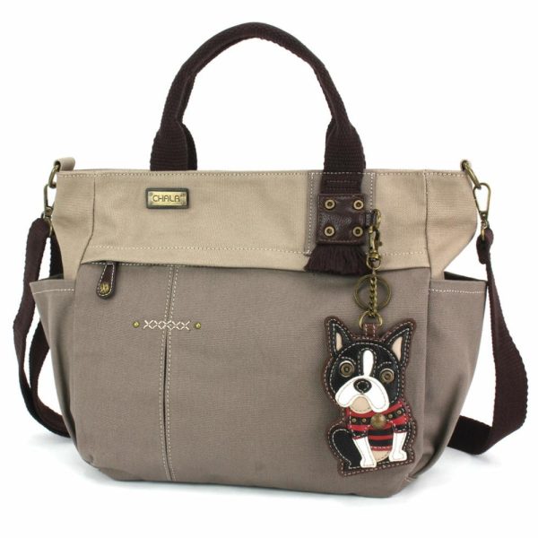 Totes & Satchels |  Multi Pocket Tote – Boston Terrier Totes & Satchels Dark Gray