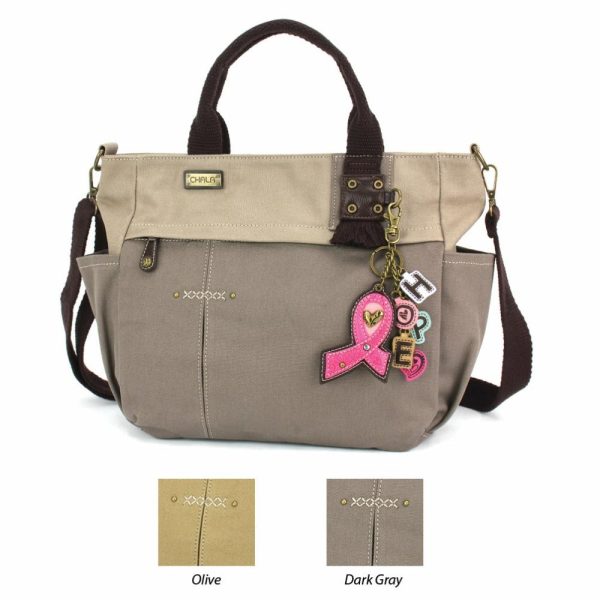 Totes & Satchels |  Multi Pocket Tote – Charming Charms Pink Ribbon Totes & Satchels Dark Gray