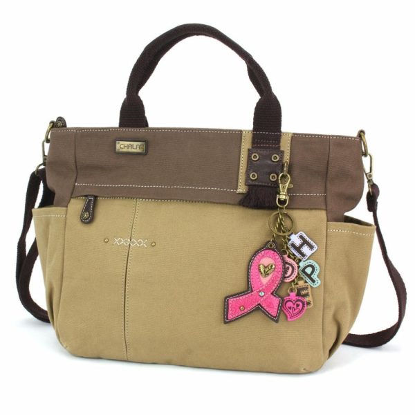 Totes & Satchels |  Multi Pocket Tote – Charming Charms Pink Ribbon Totes & Satchels Dark Gray