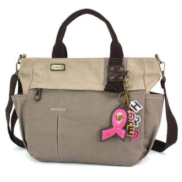 Totes & Satchels |  Multi Pocket Tote – Charming Charms Pink Ribbon Totes & Satchels Dark Gray