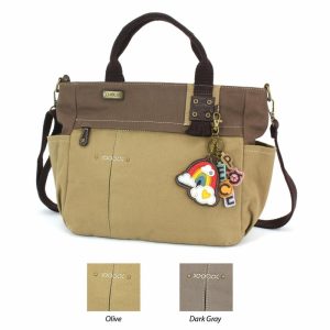 Totes & Satchels |  Multi Pocket Tote – Charming Charms Rainbow+Peace Totes & Satchels Dark Gray