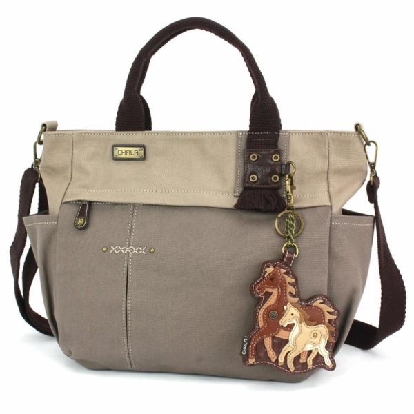 Totes & Satchels |  Multi Pocket Tote – Horse Family Totes & Satchels Dark Gray