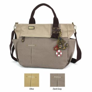 Totes & Satchels |  Multi Pocket Tote – Metal Charming Anchor Totes & Satchels Dark Gray