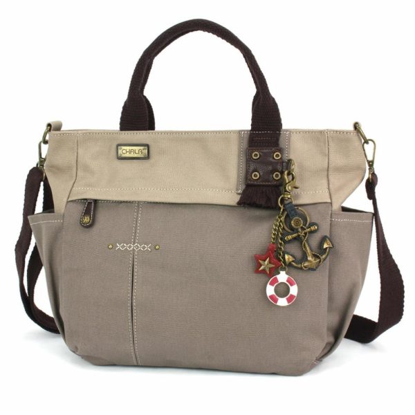 Totes & Satchels |  Multi Pocket Tote – Metal Charming Anchor Totes & Satchels Dark Gray