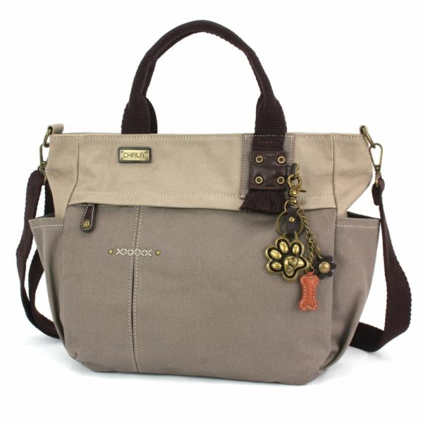 Totes & Satchels |  Multi Pocket Tote – Metal Charming Paw Print Totes & Satchels Dark Gray